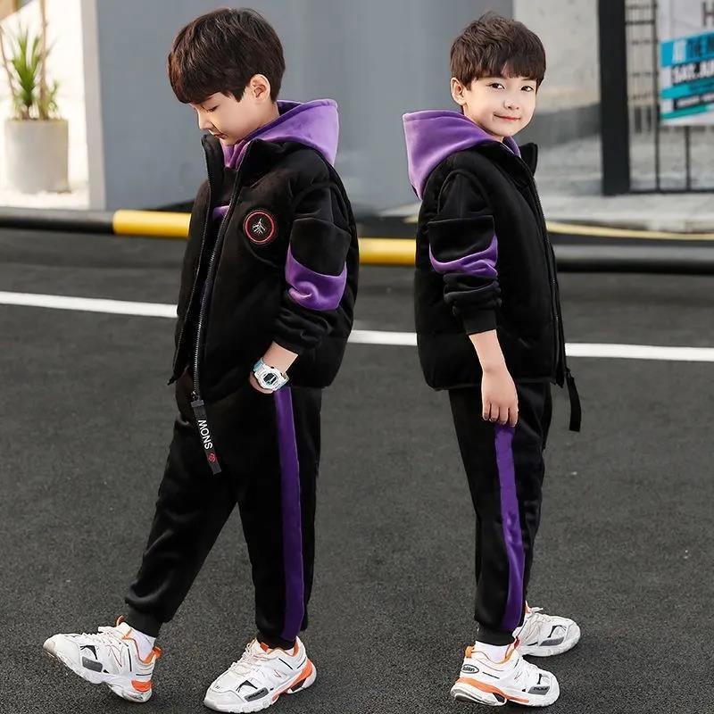 Winter BOYS Tracksuit Autumn Teenager Clothes Tiger Velvet Jacket + Hoodie + Pant Children Kids