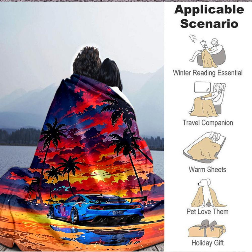 1PC Palm Tree Car Blanket Soft Warm All Season Throw for Sofa, Bed, Car, Office Vibrant Colorful Design, Durable & Cozy Gift
