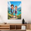 Personalized Couple Hiking Cartoon Poster Hiking Portrait Cartoon Caricature Canvas Painting Lovers Birthday Bedroom Decoration