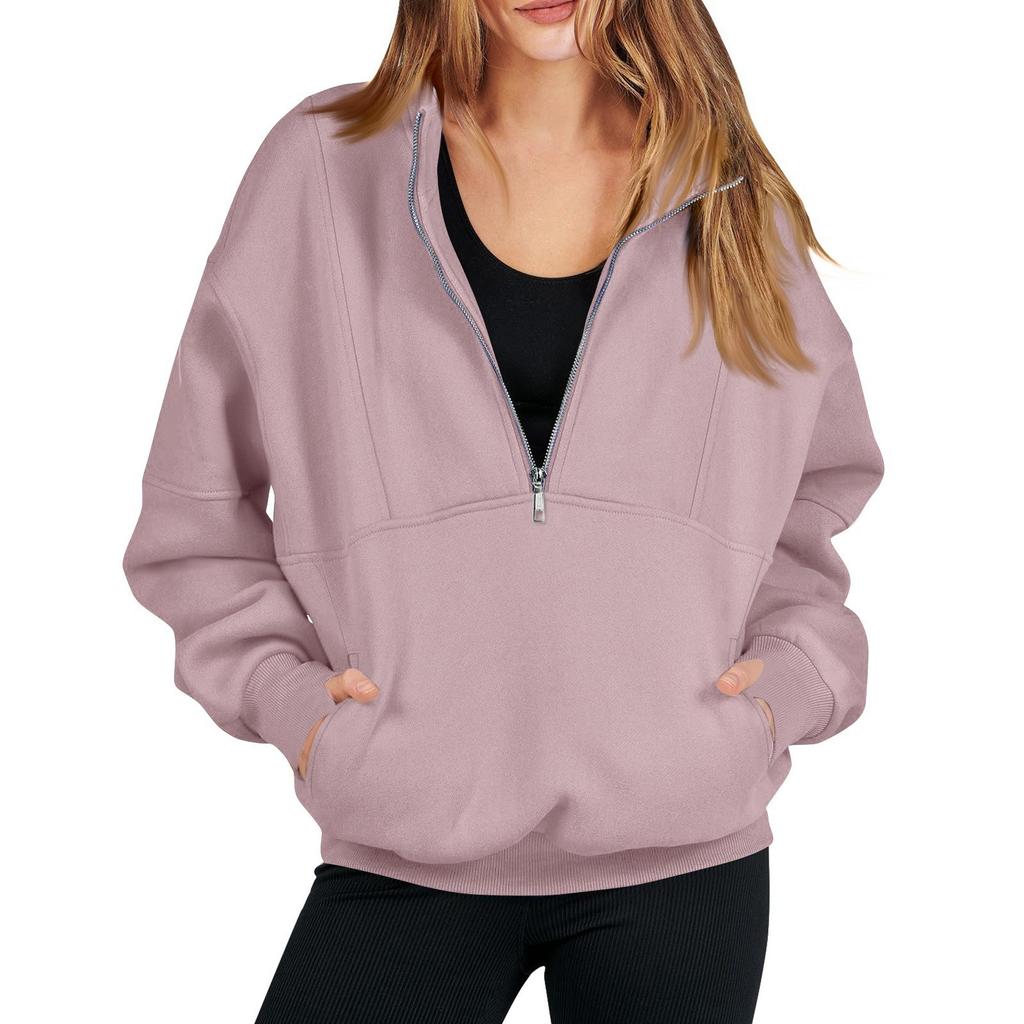 Женская модная однотонная повседневная толстовка с длинными рукавами и карманом на молнии