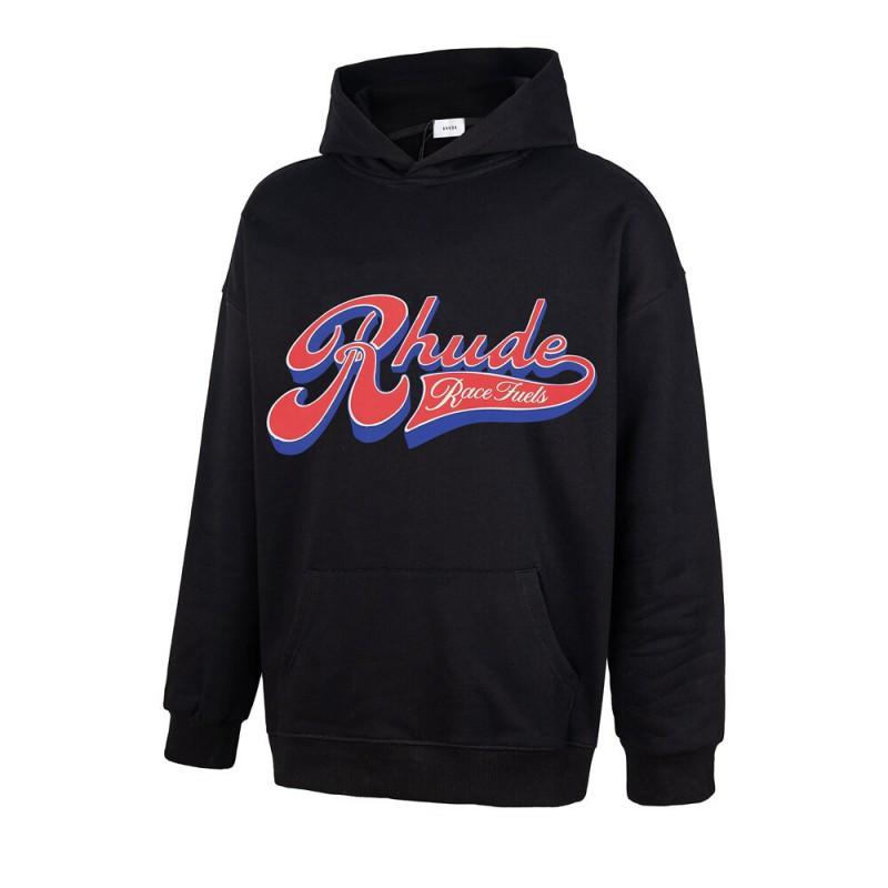 RHUDE Letter Print Street Hoodie Loose Fit Casual Sweatshirt Men Women