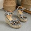Женские сандалии большого размера, новые, из пеньковой веревки, с открытым носком, большого размера, с леопардовым принтом, на танкетке, на толстой подошве, на высоком каблуке, сандалии на перемычке