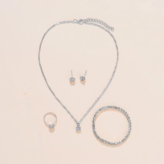 1 комплект, женский комплект ювелирных изделий, серьги, браслет, ожерелье, кольцо со стразами, регулируемое кольцо из нержавеющей стали, цветостойкий, легкий, женский подарок на день рождения, подарок для мамы