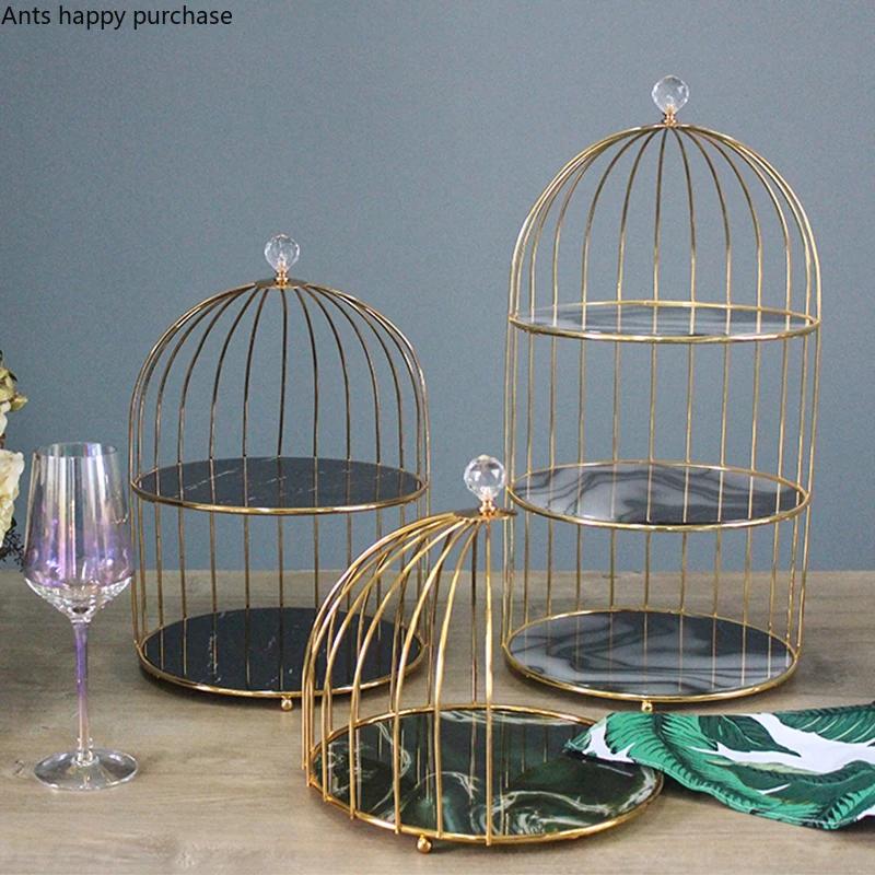 Three-tier Fruit Tray Marbling Metal Cake Stand Afternoon Tea Decorative Dessert Shelf Multi-layer Glass Plate Snack Display