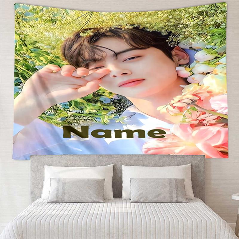 Custom Name Cha Eun-woo Print Tapestry, Backdrop, Easy Setup, Ideal for Bedroom, Office & Living Room, with Aesthetic Wall Hanging Decor.