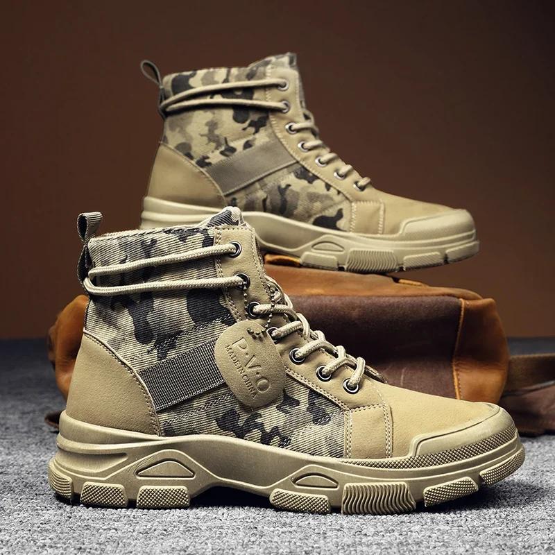 Casual Flats Mens Boot Breathable Non Slip Work Safty Shoes Zapatos Hombre Hikng Boots Men Autumn High Top Camouflage Desert