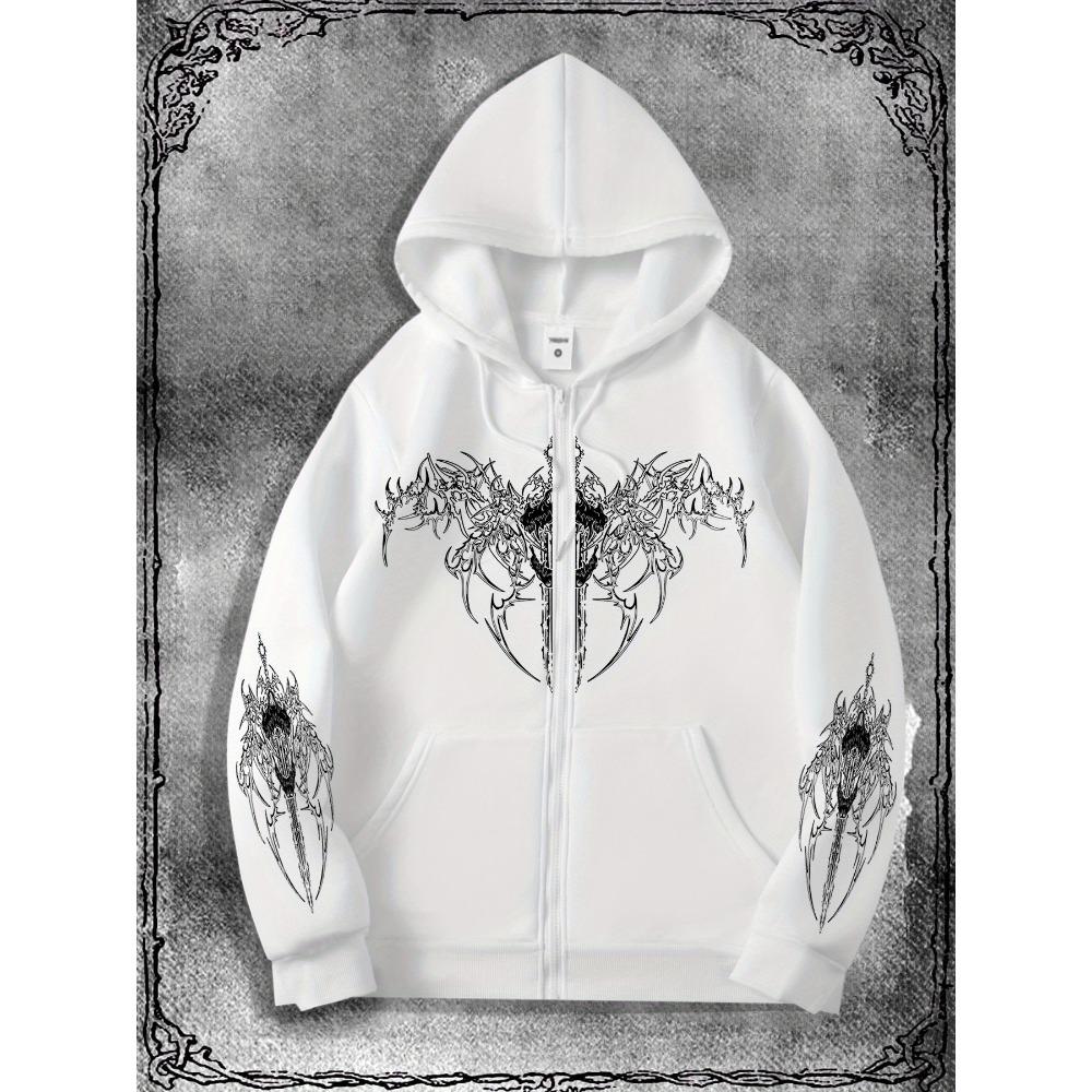 Модный оригинальный худи на молнии в темной тематике, идеально подходит для повседневных случаев и является модным выбором для уличной моды