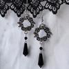 Exquisite Rose Leaf Design With Black Synthetic Gems Decor Dangle Earrings Goth Style Alloy Jewelry Trendy Female Gift