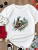 (Азиатский размер) Футболка Счастливого Рождества Нового Года милый грузовик счастливого праздника Топ фестиваль Повседневная женская с принтом Женская с коротким рукавом Модная графическая футболка