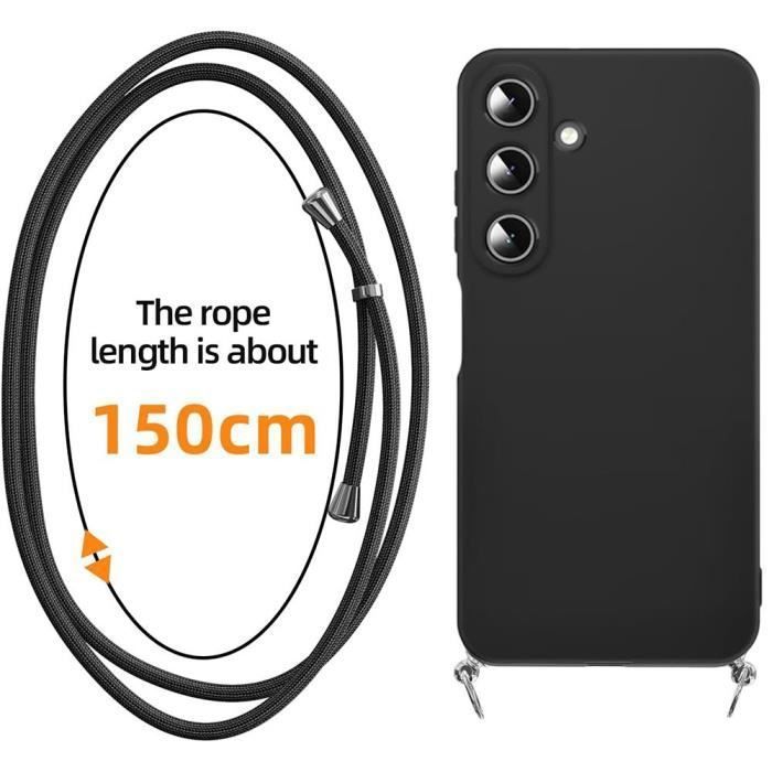 Case for Samsung Galaxy A15 Protection Soft Liquid Silicone Shockproof Black with Black and White Cord