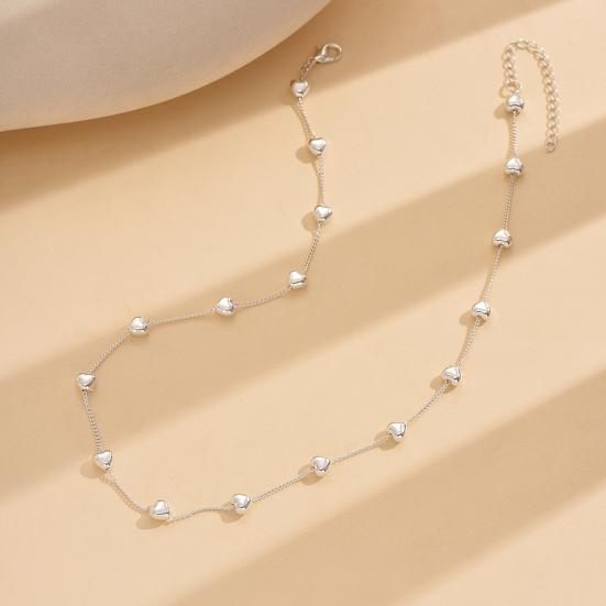 Heart-Shaped Beads Necklace Women's Chunky Chain Link Choker Heart Alloy Jewelry for Girls Daily Wear Parties