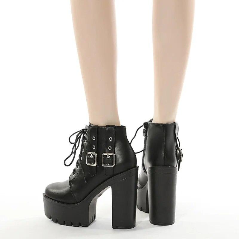 Осень-зима 2024, новая большая женская обувь на толстой подошве на каблуке 13 см, короткие сапоги на толстом высоком каблуке Lhx