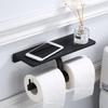 Double Paper Holder with Shelf Black Grey Aluminum Wall Mounted Bathroom Kitchen WC Paper Towel Roll Rack Storage Tissue Holder