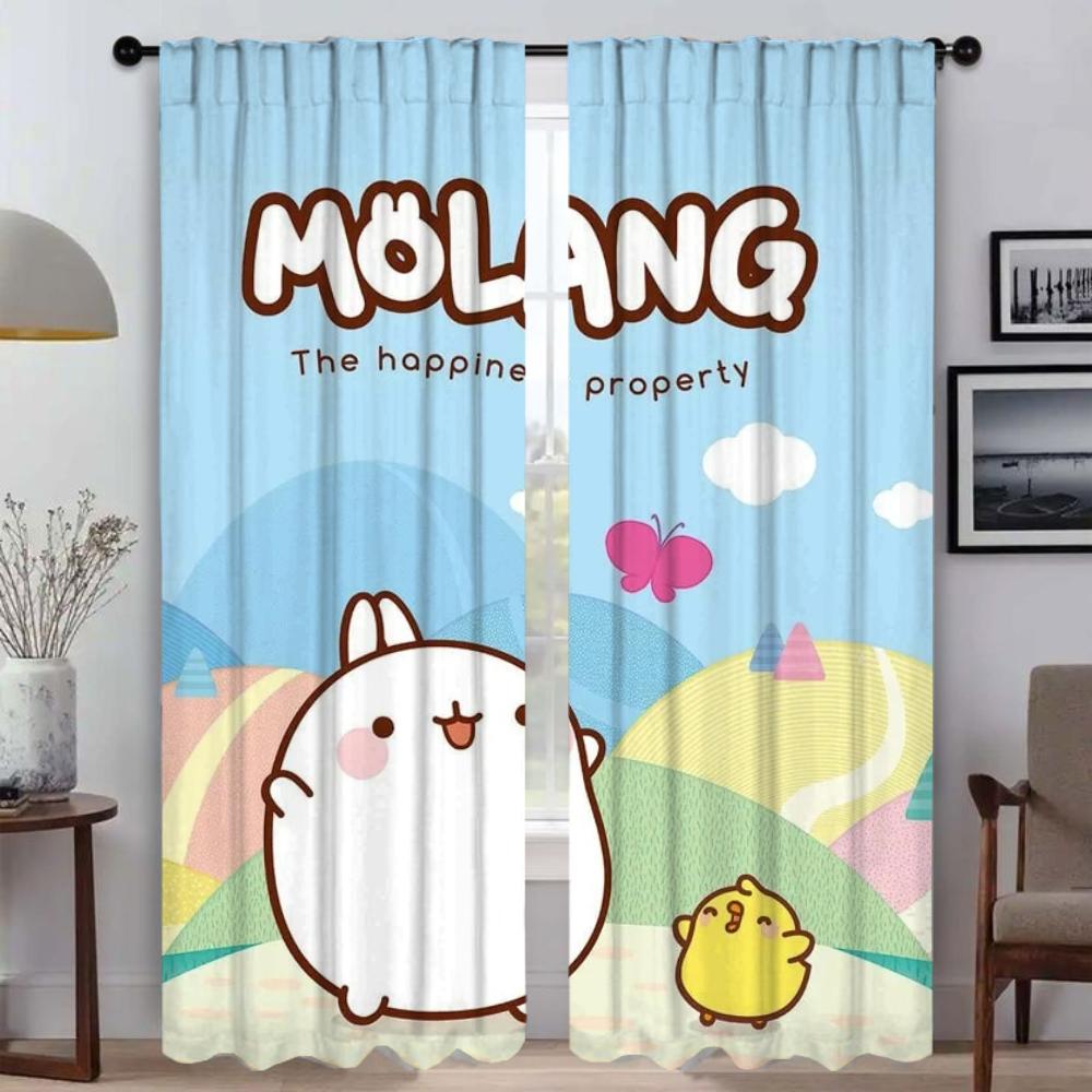 Набор из 2 штук Тюлевые шторы Molang для спальни, домашнего интерьера, гостиной, Декор на Хэллоуин, Репеллент от комаров, Изготовлены из полиэстера, Для окна