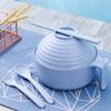 5Pcs Wheat Straw Multifunctional With Lid Bowl Spoon Fork Chopsticks Eating Dinnerware Set Anti- Bowl Microwavable Bowl