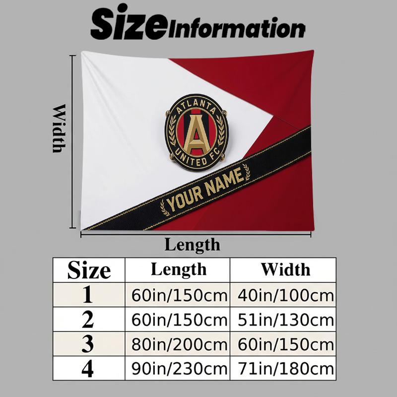 Custom Name Atlanta United FC Printed Tapestry – Wall Hanging for Bedrooms, Dorms, and Home Decor