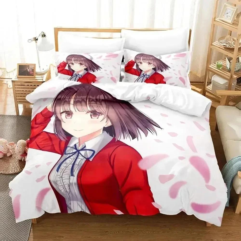 Аниме Saekano Мегуми Като Комплект постельного белья 3D-печать Подходит для спальни Комплект пододеяльника с наволочками Детский домашний текстиль