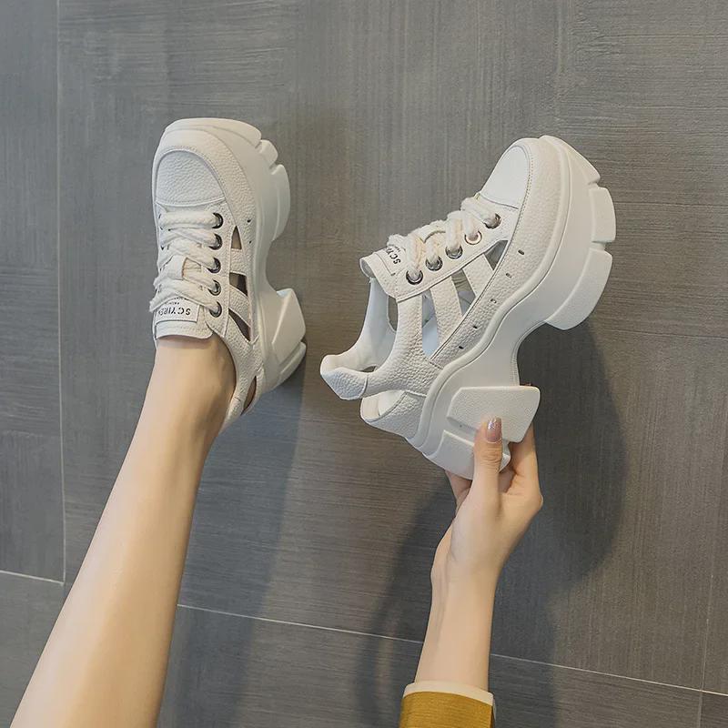 Женские летние сандалии 2024 года на платформе из дышащей кожи с внутренней частью для увеличения высоты