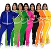 Plus Size XS-5XL Two Piece Set Women Sweatsuit Zip Striped Top Slit Sweatpants Jogger Outfit Matching Set