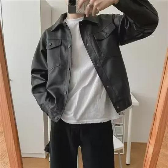 Мужская модная куртка из искусственной кожи 2023 года — корейский стиль, свободный крой для весны и осени