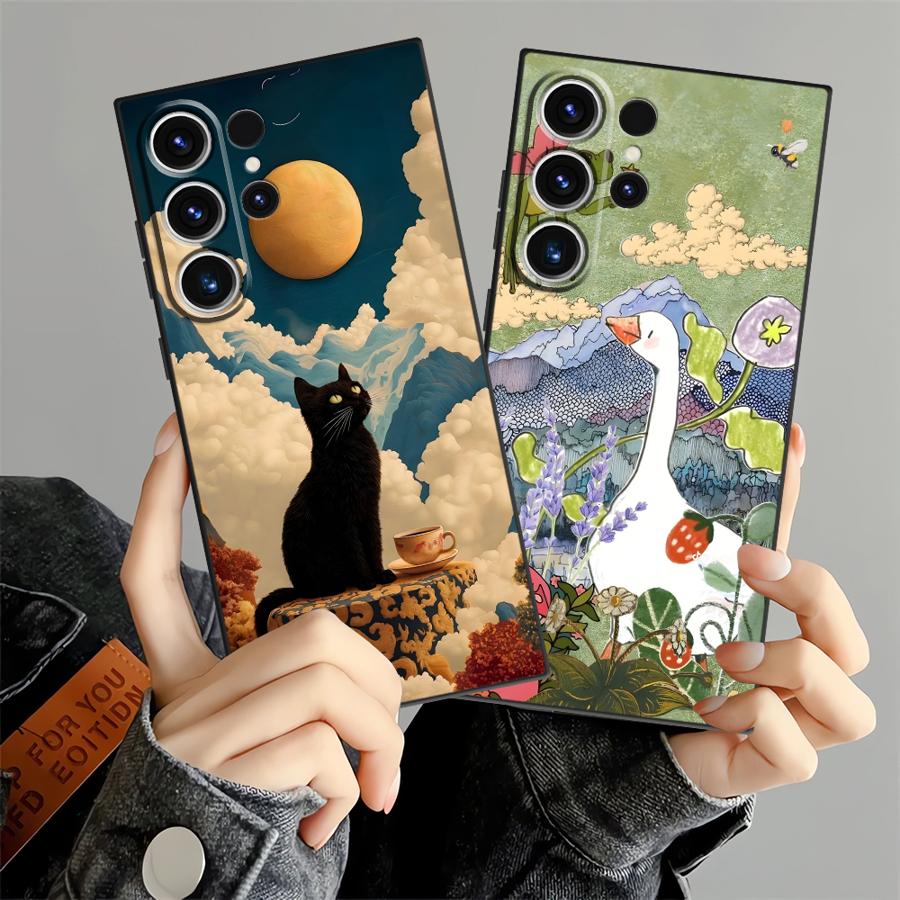 Мультяшный чехол Утка Кошка для Samsung Galaxy S26 Ultra S10 S9 Note 20 8 9 10 S24 S25 Plus S21 FE S20 Ultra S23 Funda Чехол для телефона