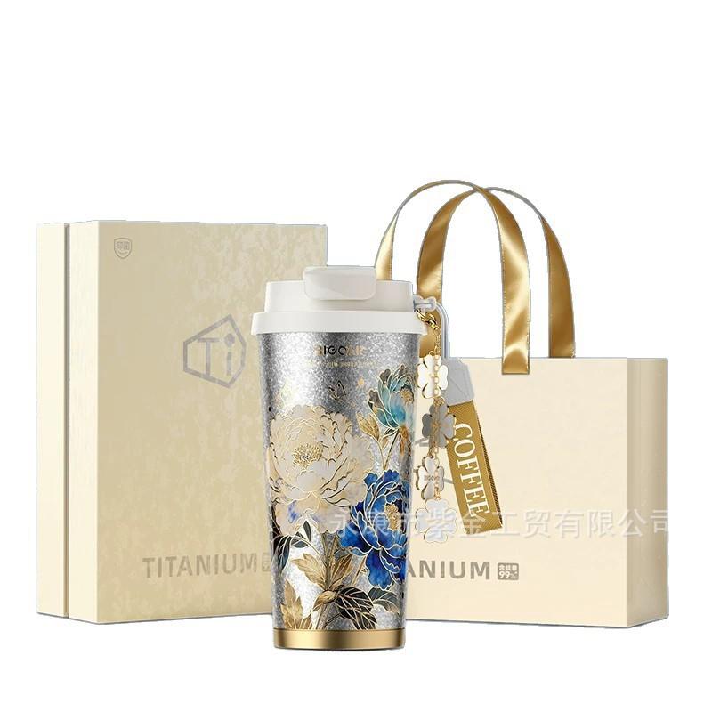 Premium Titanium Vacuum Insulated Coffee Cup 520ml Portable Thermal Mug With Tea Strainer Office Travel Gift