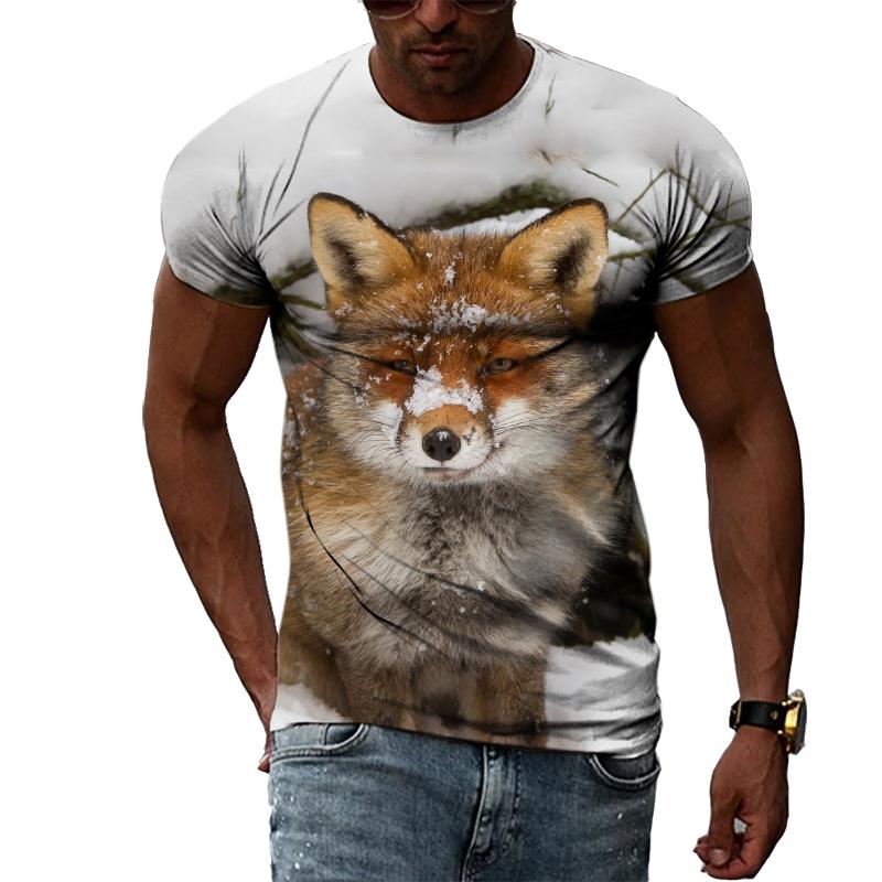 Fashion Personality Fox Graphic T Shirts Summer Men Casual Animal Pattern Printing T-shirt Hip Hop Harajuku Style T-shirt Top