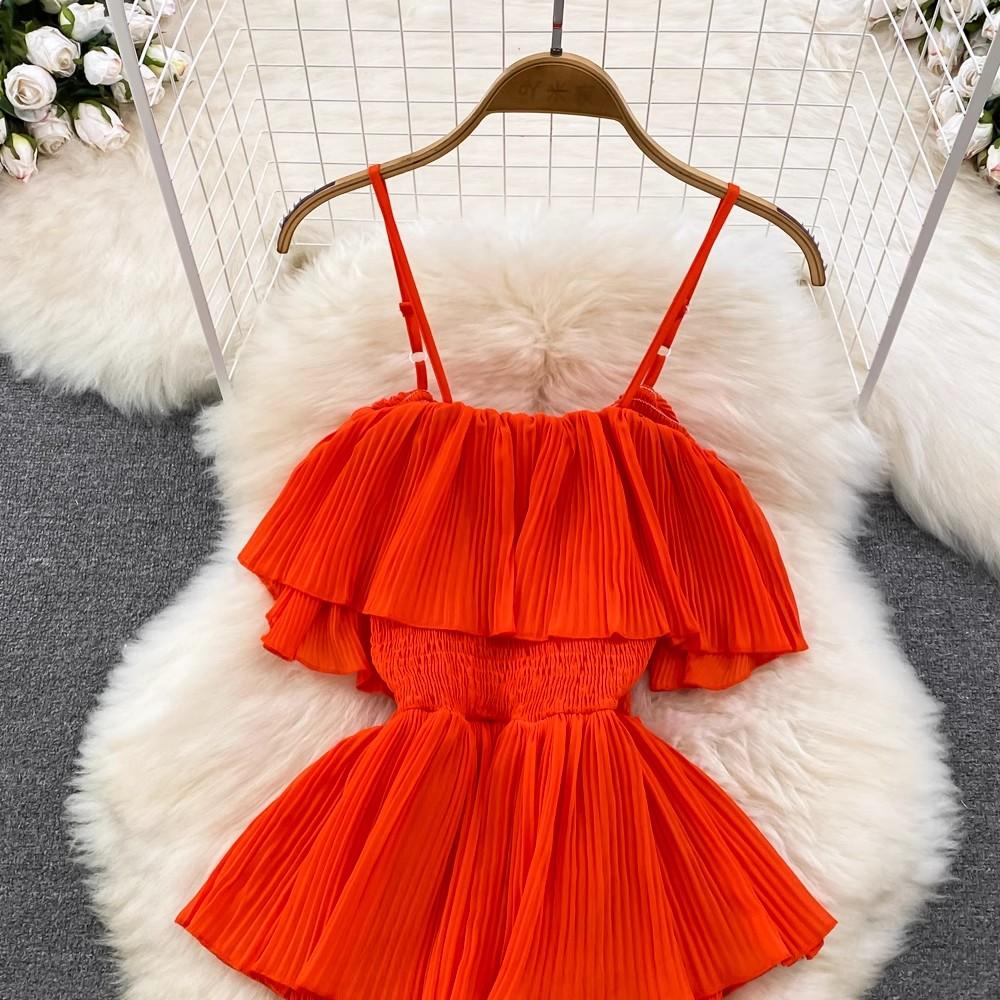 Women Summer Dress Sweet Chiffon Suspender Temperament French Gentleness Elegant Feeling Ruffle Cake Fairy Dress D3227
