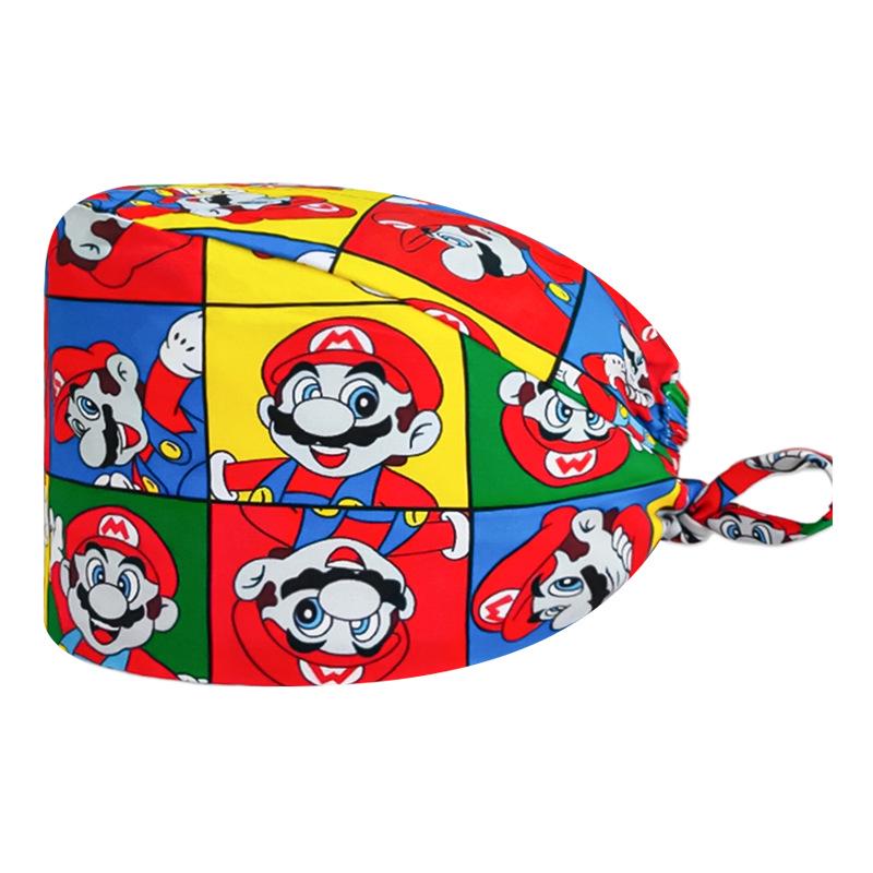 Unisex Cartoon Print Nurse Cap - Breathable, Sweat-Absorbent Surgical Cap for Pet Hospital and Medical Use.
