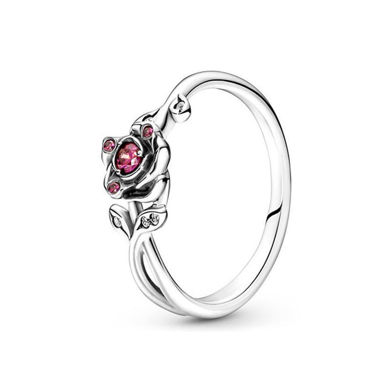 925 Sterling Silver Man-eating Flower Rose Four-leaf Clover Ring for Women Jewelry Open Design Wedding Party Fashion Gift