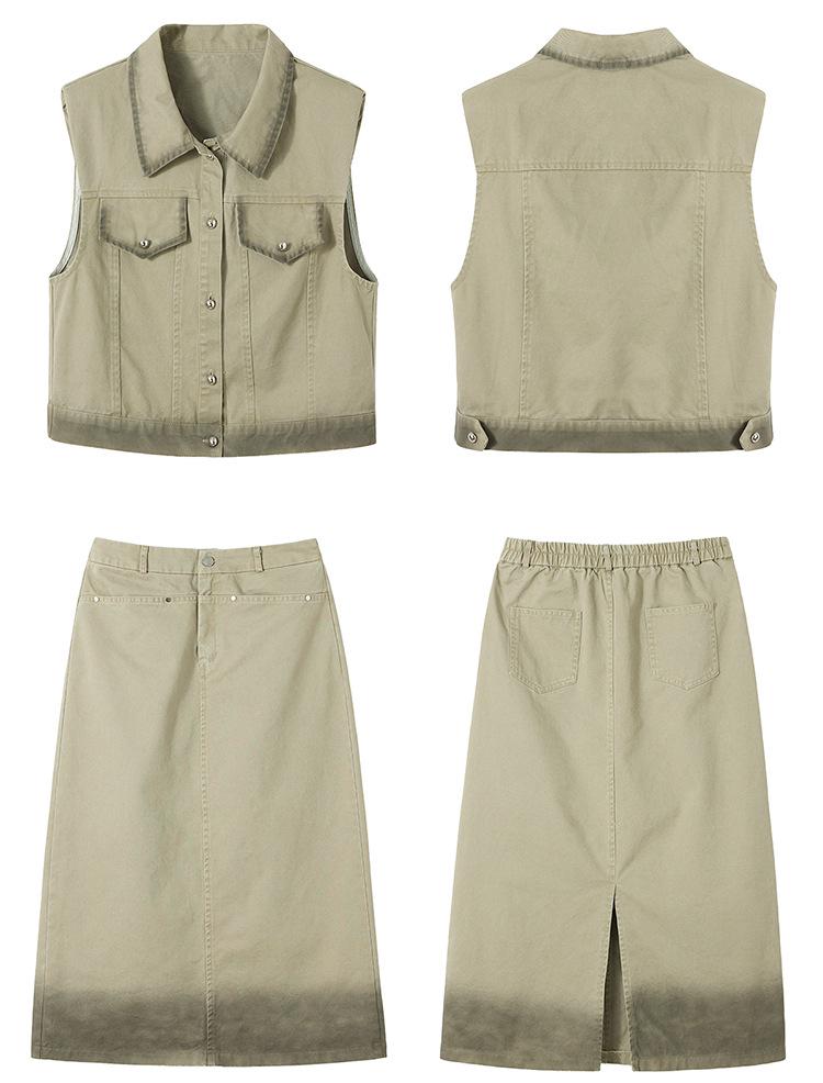 Градиентный джинсовый комплект-тройка миди-юбка - 2025 Стильная и молодящая мода (Модель LU8933)