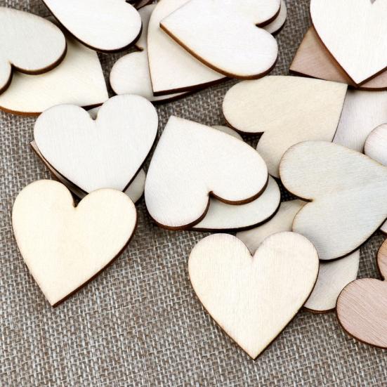 100Pcs Wooden Love Heart Shape Embellishment Plaques Wedding Craft 20/30/40mm