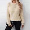2024 European And American Autumn And Winter New Solid Color Round Neck Pullover Loose Twisted Flower Style Sweater For Women