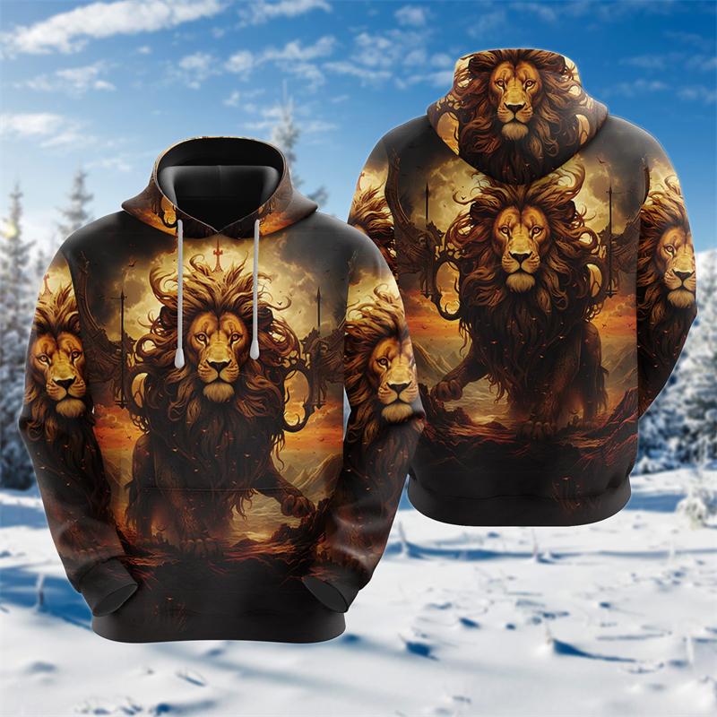 Толстовки с капюшоном Cross Lion с 3D-печатью для мужчин, одежда Harajuku, модные толстовки с рисунком животных, повседневные спортивные костюмы для мальчиков, женские подарочные топы