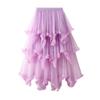 Qooth Women 10 Color Asymmetrical Tulle Ball Gown Skirt Elegant High Waist Fairy Mesh A-line Skirt For Spring Summer QT2126
