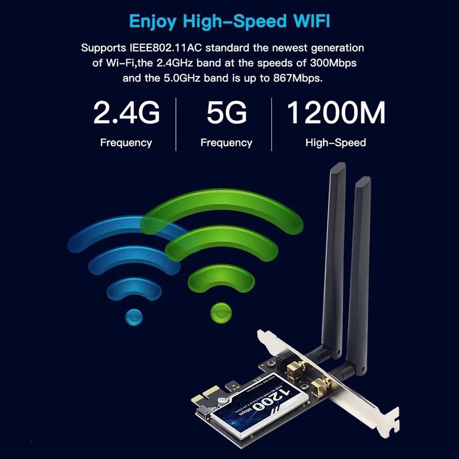 1200 Мбит/с PCI-E WiFi адаптер 2,4 ГГц/5 ГГц Bluetooth 4.2 WiFi Wlan карта 802.11ac Настольный Wifi PCI Express адаптер для Win 7 10 11