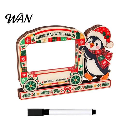 Desktop Decoration for Holidays Christmas Wooden Money Box, Small Coin Cash Holder with 2D Unique Gift Kids Santa/Snowman/Penguin/Elk Pattern,