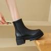 Мода 2024 Обувь высокого качества Женские ботинки на молнии Осень Зима Круглый носок Однотонные Короткое голенище Низкий каблук Большой размер Ботинки челси