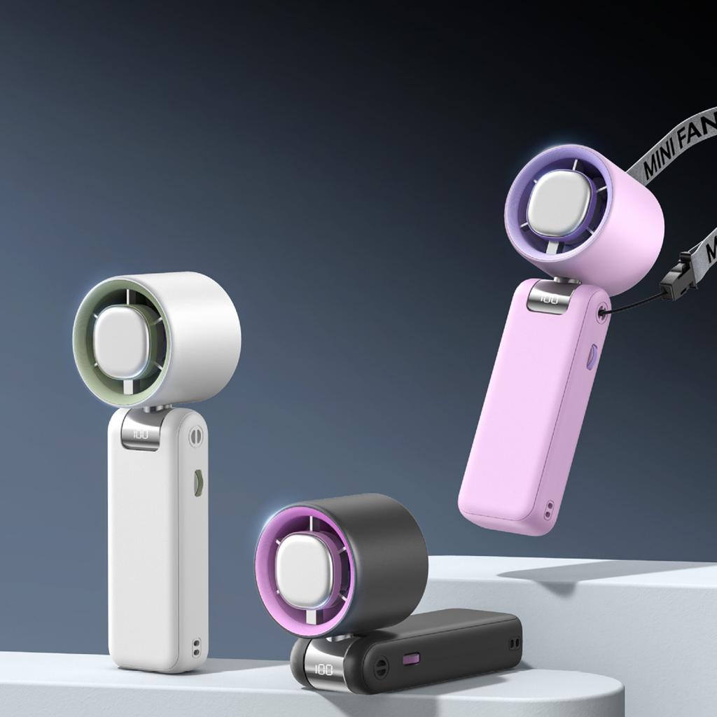 Turbo High-speed Outdoor Folding Handheld Small Fan Portable Usb Charging Digital Display Cooling Neck Fan