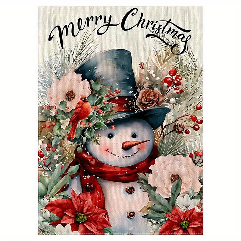 Merry Christmas Snowman And Floral Garden Flag - Double-Sided