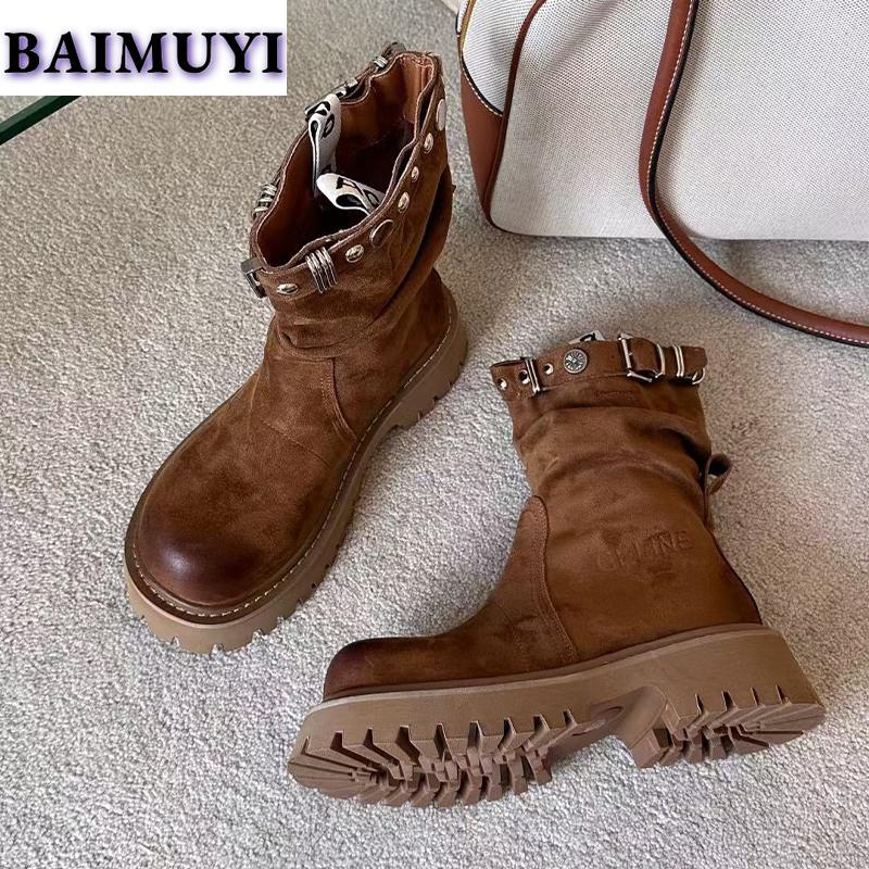 Модные женские ботильоны на платформе и среднем каблуке 2025 года, трендовые брендовые повседневные уличные ботинки челси, зимние новые модные туфли-лодочки Mujer Botas