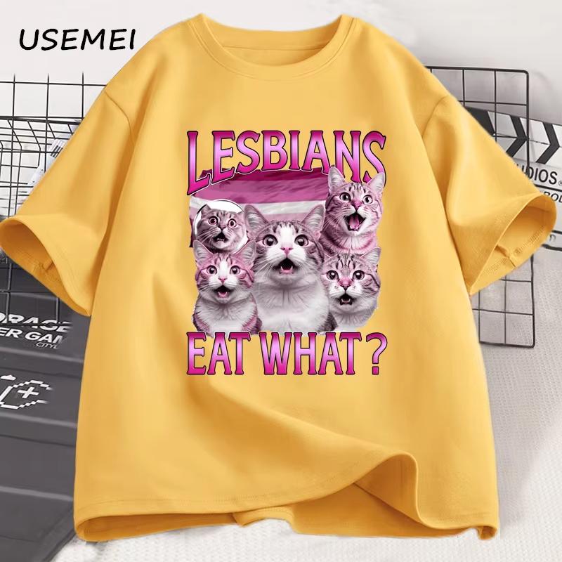 Russian sexy catthemed printed Tshirt humorous lesbian cat Tshirt casual Unisexs and Unisexs cotton Tshirts