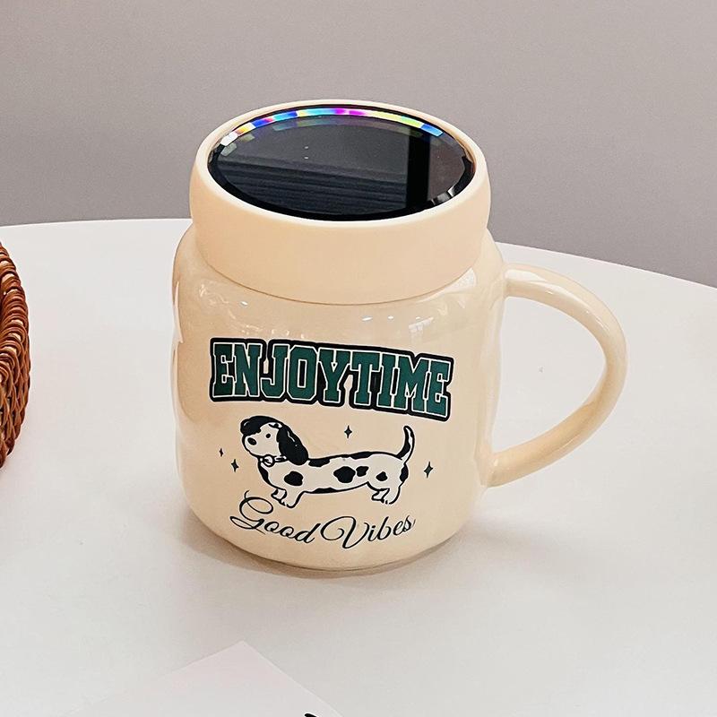 Милая маленькая уточка с крышкой, высококачественная большая емкость для воды, кружка для офиса с мультяшным принтом для девочек, керамическая кружка с высокой термостойкостью