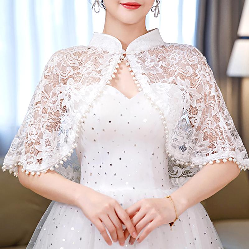 Женская вечерняя свадебная шаль с жемчужным декором, кардиган, свадебная куртка, цветочное кружево, элегантная свадьба