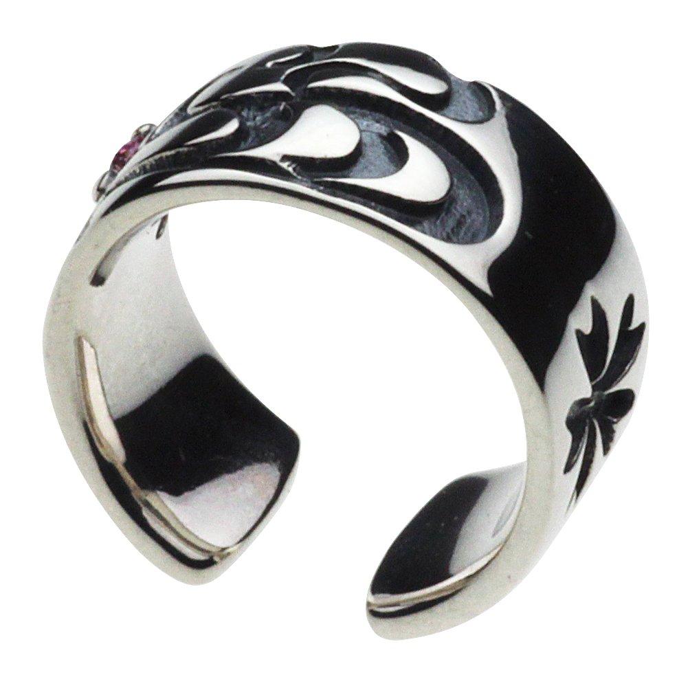 Серьга-кафф с японским узором «Водный поток» и цветущей вишней, розовое цирконие, серебро 925 пробы, e0198 [Cenote] [Серебряные аксессуары]