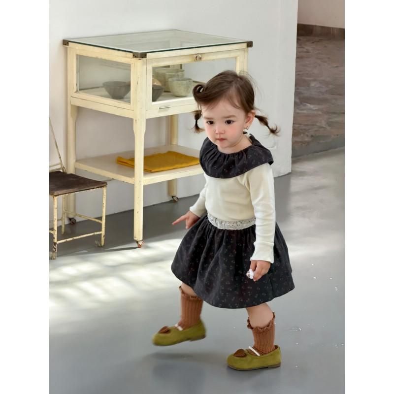 Girls 2026 Fall Cotton Doll Collar Shirt Skirt Set Toddler Kids Cute Floral Outfit