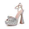 New Fish Mouth High Heels Thick Heels 14cm Water Diamond Pearl Decoration Women's Single Shoes Wedding Bridal Shoes Women Shoes