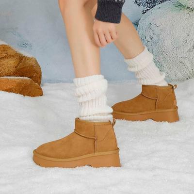 Мода 2024 Зима Новая Мода Круглый Носок Матовая Кожа Толстая Подошва Водонепроницаемая Платформа Однотонные Удобные Снежные Ботинки для Женщин