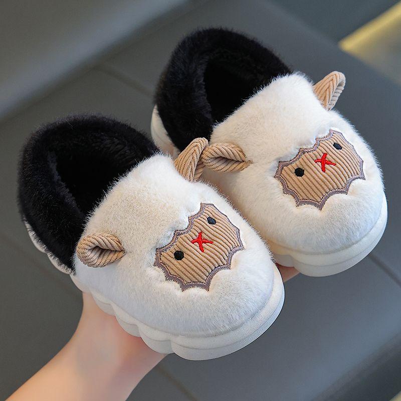 Детские хлопковые тапочки, милые домашние теплые нескользящие детские меховые тапочки с героями мультфильмов, модные домашние мягкие тапочки