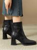 Thick-heeled Short Boots Women's 2025 New High-heeled Winter Velvet Brown Thin Boots British Retro Martin Boots